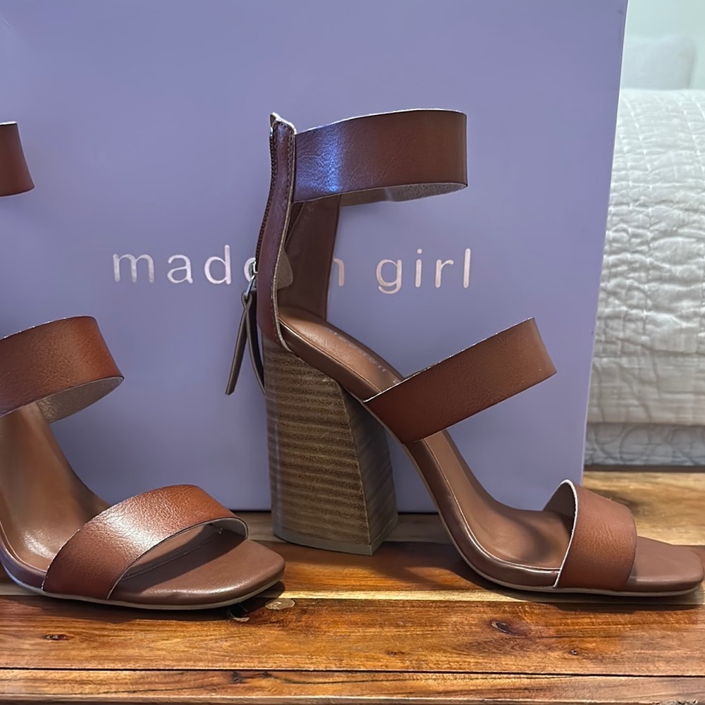 Madden Girl Brown Strappy Block Heel Sandals